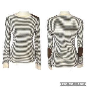 Lauren Ralph Lauren Faux Suede Elbow Patch Long Sleeve Striped Top Size Small